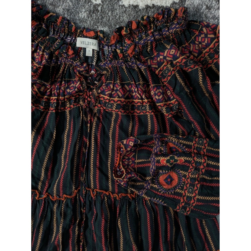 Peasant Tiered Off The Shoulder Tunic Dress Black Orange